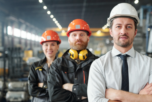 men in hard hats on workshop floor